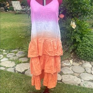 Alessandra Vibrant Pink and Orange Layered Linen Dress